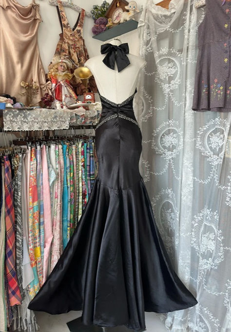 Modest Mermaid Black Halter Satin Beaded Backless Without Sleeves Long Prom Dress,Evening Dress GG5422