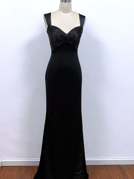 Classy Mermaid Sweetheart Black Satin Without Sleeves Long Prom Dress,Evening Dress GG5432