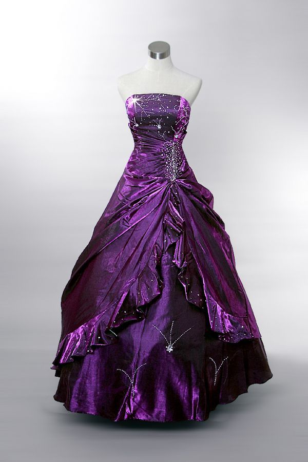 Vintage Ball Gown Purple Strapless Satin Beaded Without Sleeves Long Prom Dress,Evening Dress GG5451