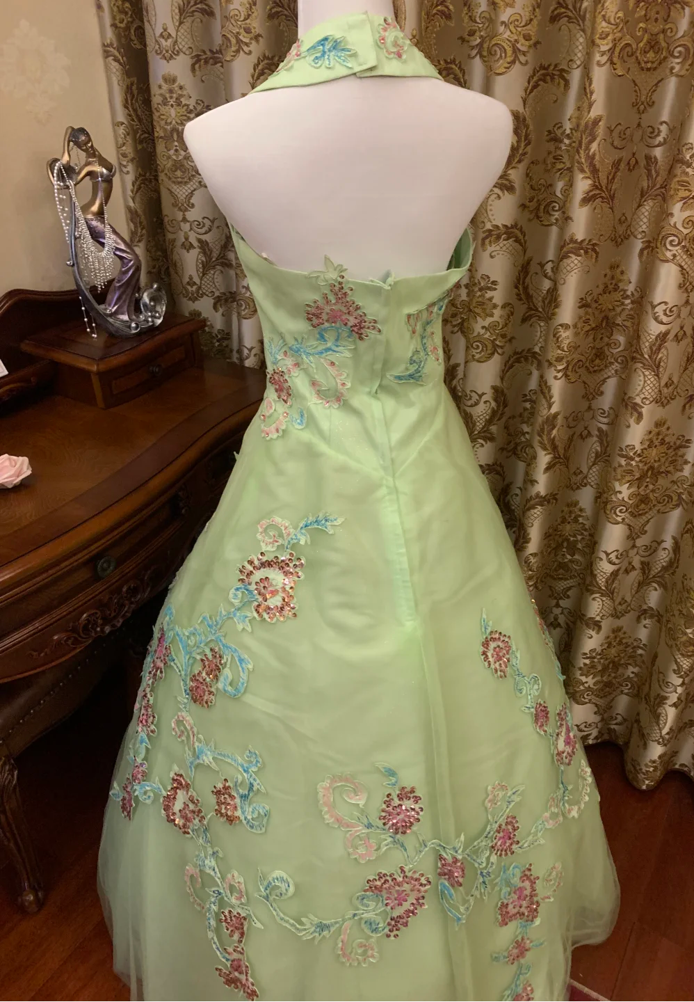 Chic Ball Gown Halter Satin Tulle Sequin Without Sleeves Long Prom Dress,Evening Dress GG5475