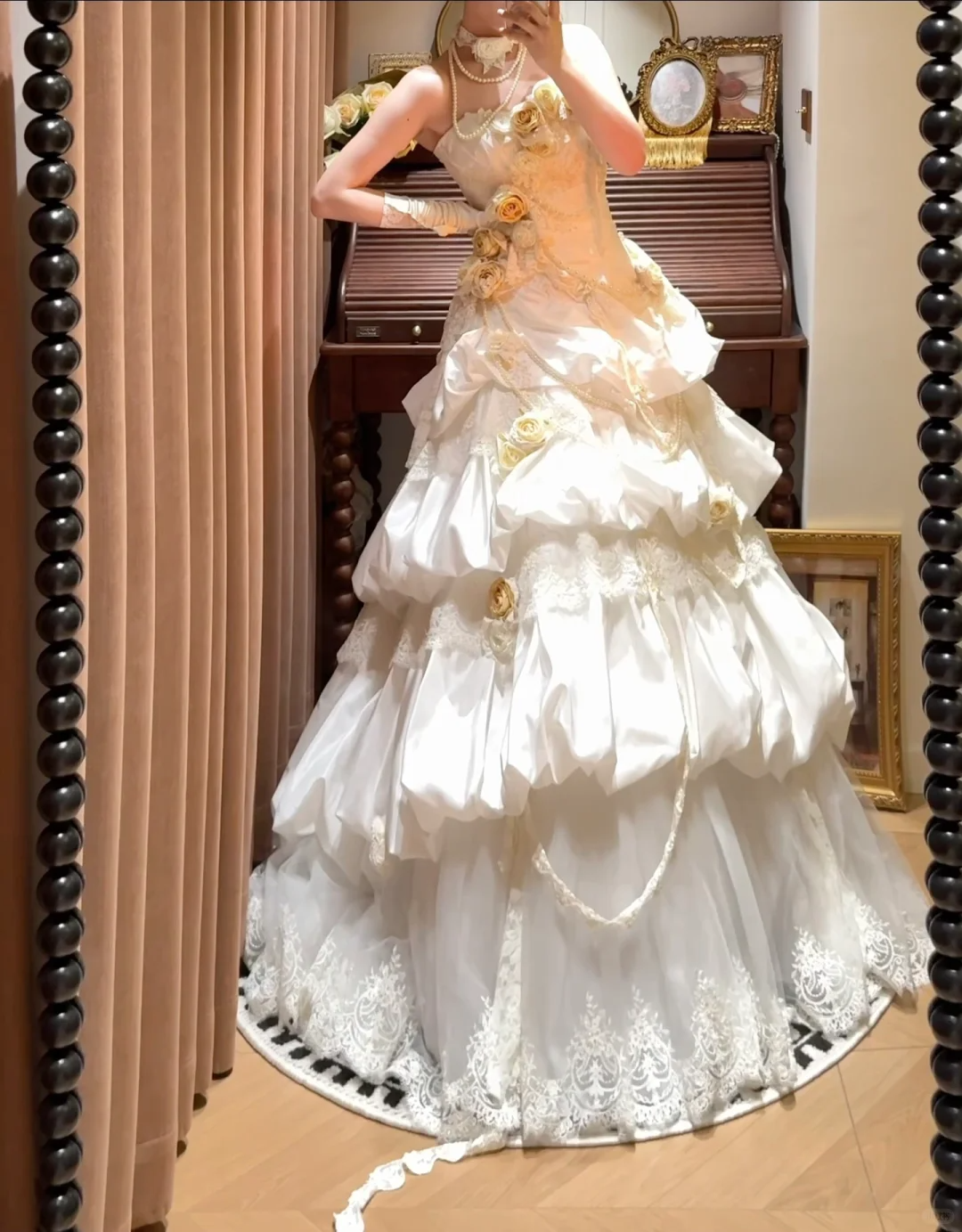 Vintage Ball Gown Strapless Satin Lace Floral Without Sleeves Long Prom Dress,Evening Dress GG5476