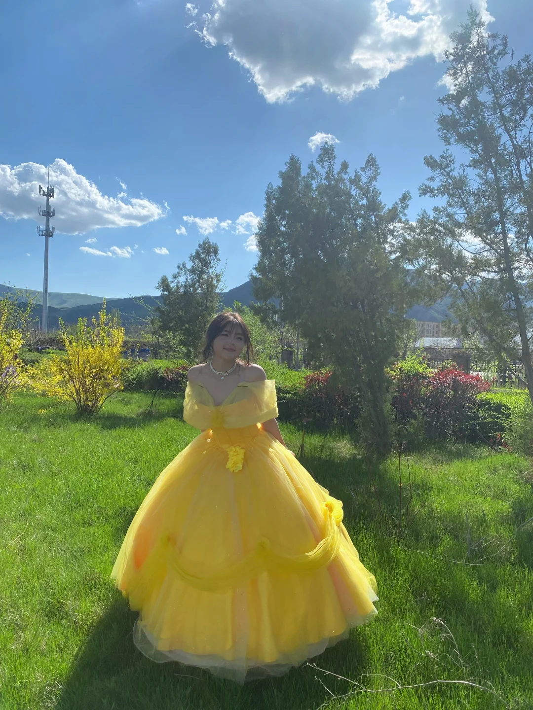 Princess Yellow Ball Gown Off The Shoulder Tulle Without Sleeves Long Prom Dress,Evening Dress GG5477