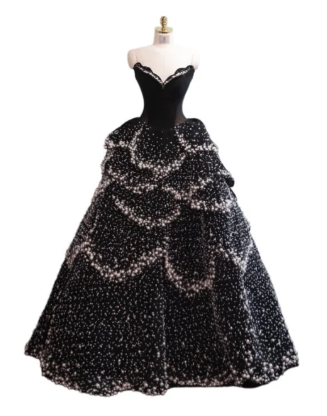 Shiny Ball Gown Strapless Satin Beaded Without Sleeves Long Prom Dress,Evening Dress GG5494