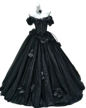 Princess Black Ball Gown Off The Shoulder Satin Without Sleeves Long Prom Dress,Evening Dress GG5495