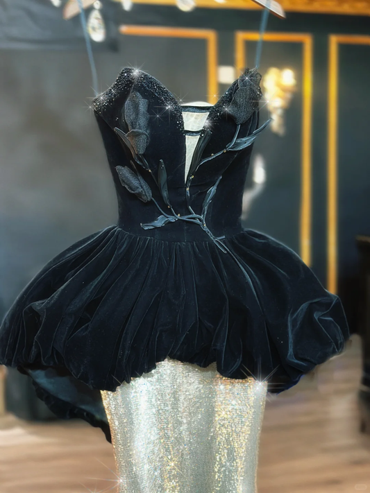 Chic Mermaid Strapless Velvet Sequin Without Sleeves Long Prom Dress,Evening Dress GG5505