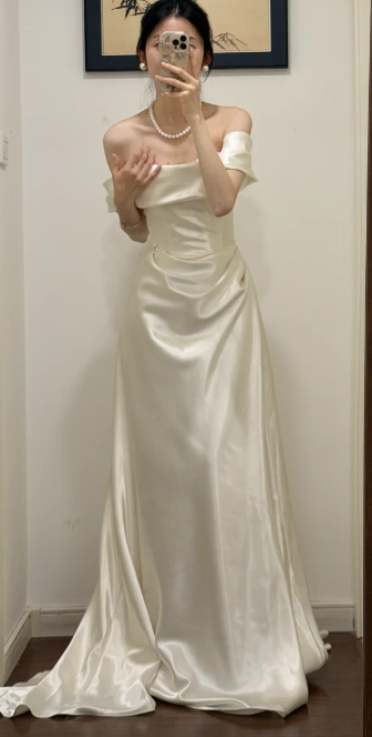 Elegant A Line Off The Shoulder Satin Without Sleeves Long Prom Dress,Evening Dress GG5527