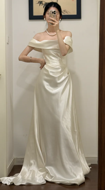 Elegant A Line Off The Shoulder Satin Without Sleeves Long Prom Dress,Evening Dress GG5527