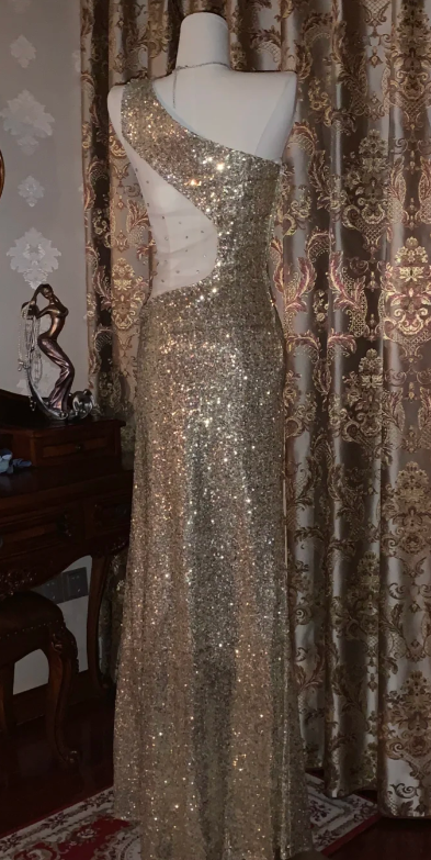 Sexy Shiny Mermaid One Shoulder Sequin Without Sleeves Long Prom Dress,Evening Dress GG5537