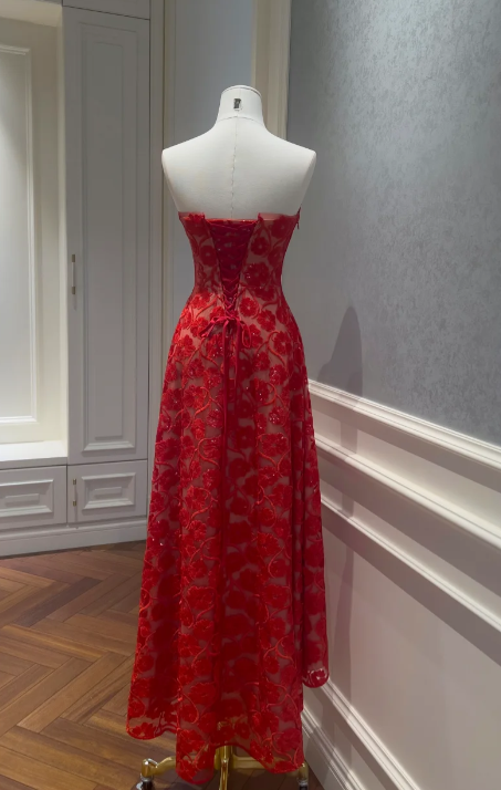 Charming A Line Strapless Tulle Sequin Without Sleeves Long Prom Dress,Evening Dress GG5539