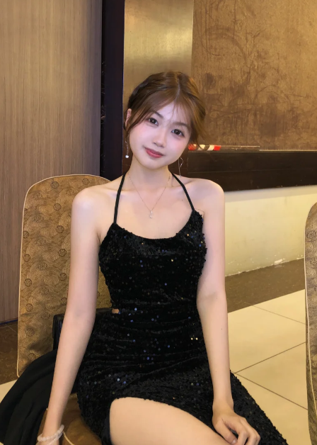 Sexy Shiny Mermaid Halter Black Sequin Slit Without Sleeves Long Prom Dress,Evening Dress GG5574