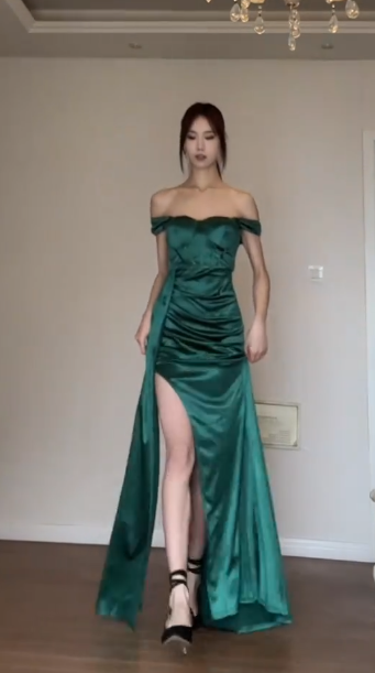 Classy Dark Green Mermaid Off The Shoulder Satin Slit Without Sleeves Long Prom Dress,Evening Dress GG5583