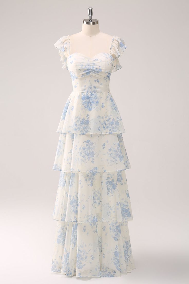 Elegant A Line Sweetheart Printing Floral Multi Layered Chiffon Long Prom Dress,Evening Dress GG576