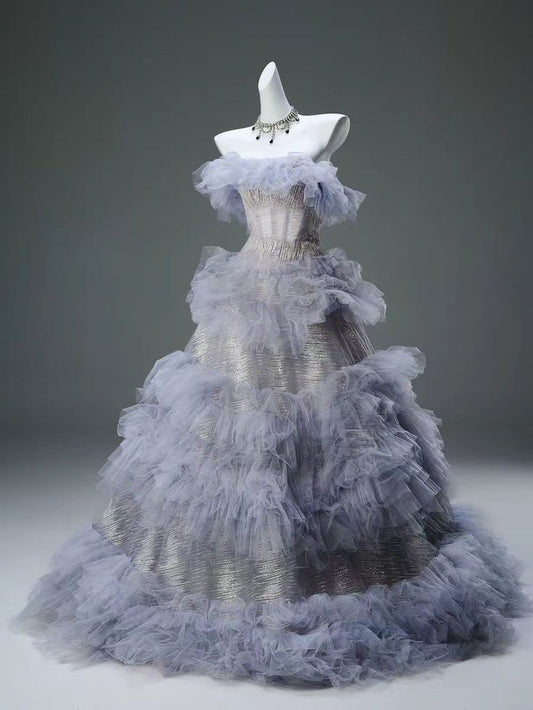 Fairy Ball Gown Strapless Lavender Inspired Tulle Ruffle Long Prom Dress,Evening Dress GG635