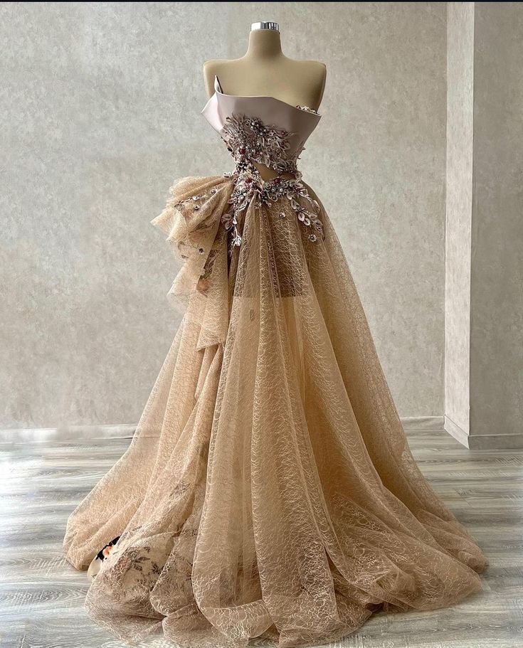 Glam A Line Strapless Tulle Appllique Long Prom Dress,Evening Dress GG664