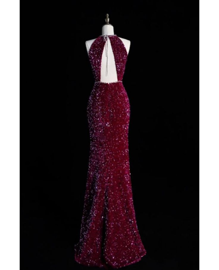 Gorgeous Mermaid Halter Sequin Satin Long Prom Dress,Evening Dress GG846