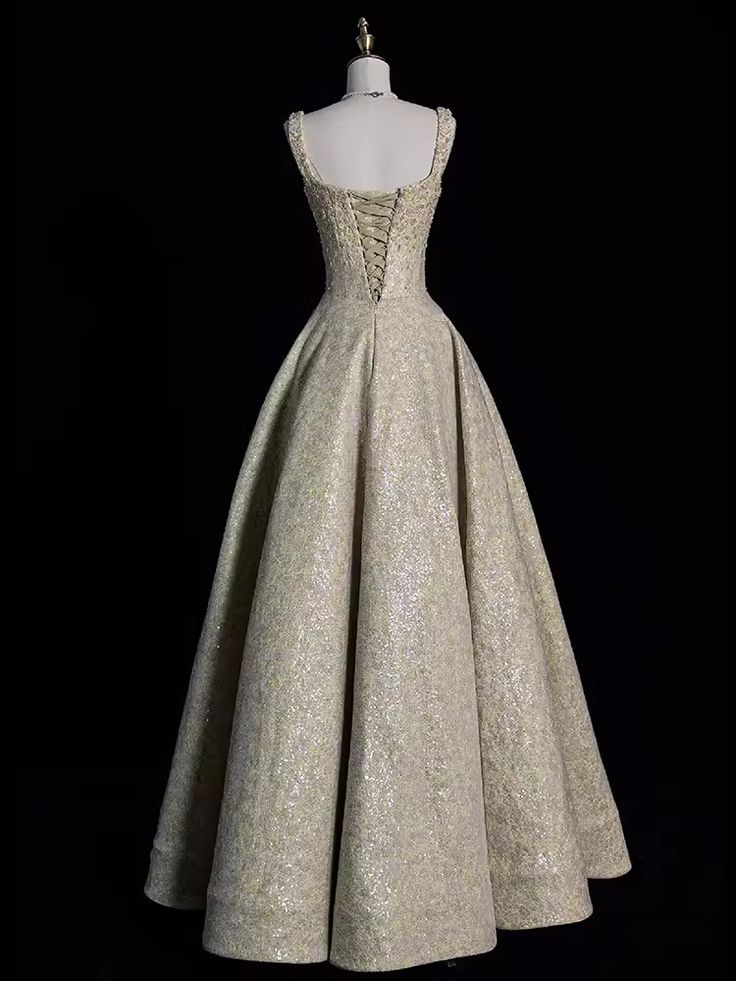 Shiny A Line Square Sequin Satin Long Prom Dress,Evening Dress GG849