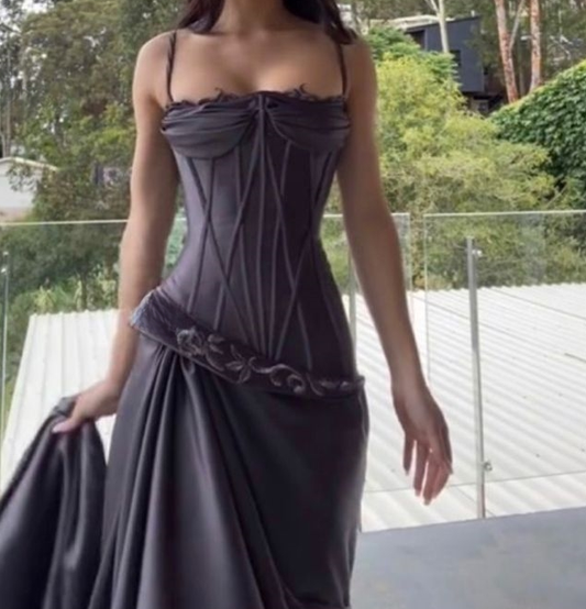 Chic A Line Spaghetti Straps Sweetheart Satin Pleats Long Prom Dress,Evening Dress GG881
