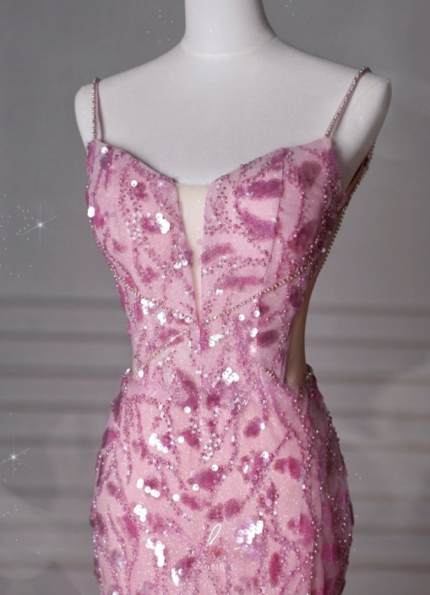 Delicate Mermaid Spaghetti Straps Stones Hem Tulle Long Prom Dress,Evening Dress GG929