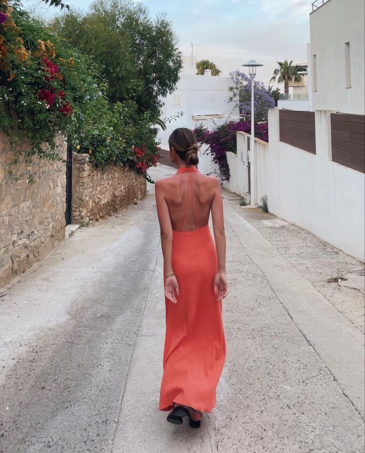 Chic A Line Halter V Neck Coral Satin Backless Long Prom Dress,Evening Dress GG952