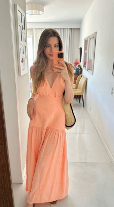 Elegant A Line Spaghetti Straps V Neck Pastel Orange Satin Long Prom Dress,Evening Dress GG959