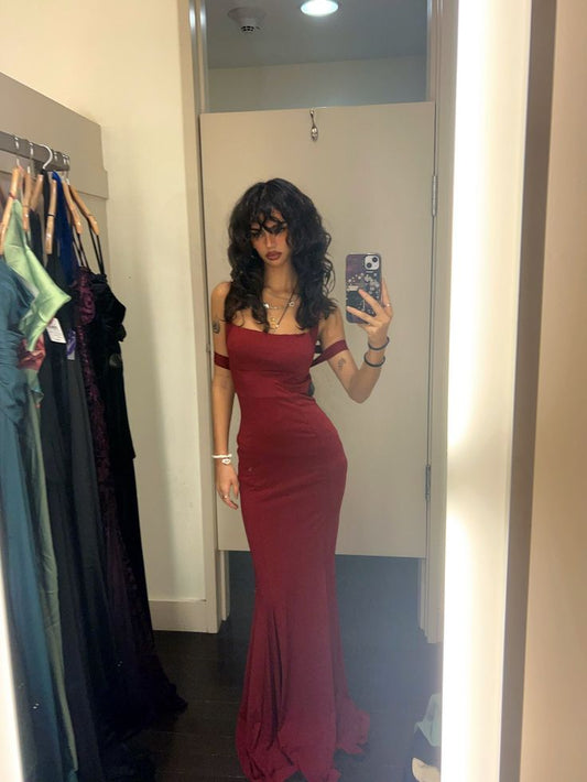 Unique Rust Red Mermaid Square Satin Without Sleeves Long Prom Dress,Evening Dress GG5326