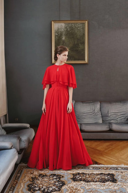 Gentle Baby Blue A Line Strapless Layered Chiffon Prom Dress Evening Dress with Cape SH3651