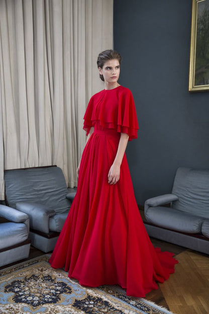 Gentle Baby Blue A Line Strapless Layered Chiffon Prom Dress Evening Dress with Cape SH3651