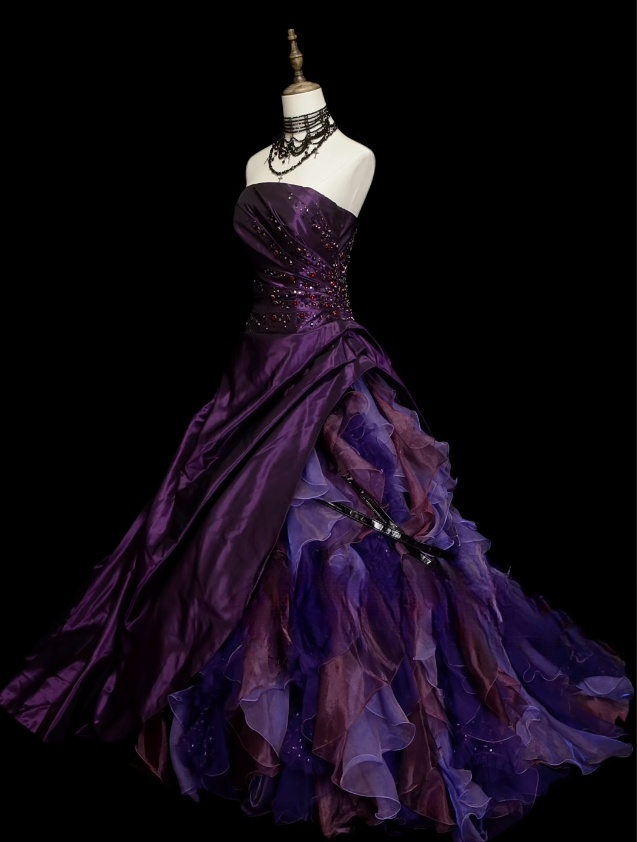 Gorgeous Strapless Ball Gown Satin Long Prom Dresses Tulle Purple Quinceanera Dresses Sweet 16 Dress DP3751