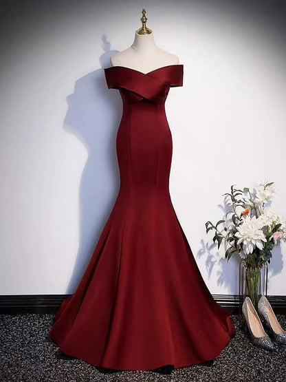 Mermaid Burgundy Long Prom Dresses, Wine Red Mermaid Long Formal Graduation Dresses GG002