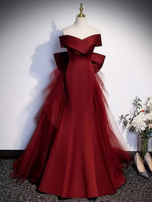 Mermaid Burgundy Long Prom Dresses, Wine Red Mermaid Long Formal Graduation Dresses GG002
