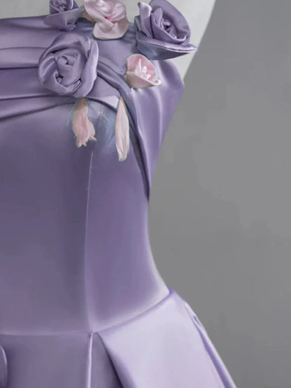 Elegant Green A-line Satin with Flowers Long Evening Dress, Party Dress,Prom Dress GG006