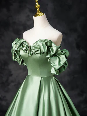 Elegant A Line Strapless Green Satin Long Prom Dresses  GG013