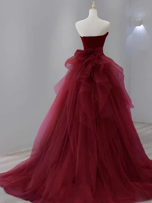 Elegant Strapless Burgundy Mermaid Long Prom Dresses, Wine Red Mermaid Long Formal Evening Dresses  GG025