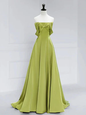 Elegant A Line Off the Shoulder Green Satin Long Prom Dresses, Long Formal Evening Dresses GG026