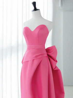 Elegant A Line Sweetheart Bow-knot Barbie Pink Long Satin Prom Dresses, Formal Evening Dresses GG027