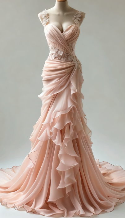 New Elegant Mermaid Sweetheart Chiffon Lace Ruffles Long Prom Dress, Formal Evening Dress GG063