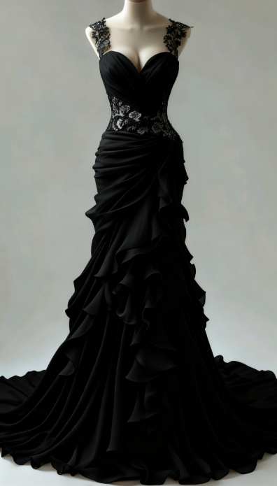 New Elegant Mermaid Sweetheart Chiffon Lace Ruffles Long Prom Dress, Formal Evening Dress GG063