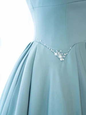 New Elegant A Line Spaghetti Straps Light Blue Beaded Long  Prom Dresses, Long Blue Beaded Formal Evening Dresses  GG069