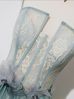 New Elegant A Line Spaghetti Straps  Lace Long Prom Dresses, Long Formal Evening Dresses  GG075