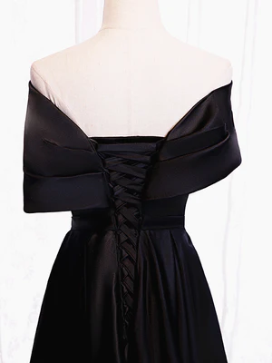New Elegant A Line Off the Shoulder Fold Black Stain Long Prom Dresses with Corset Back, Formal Evening Dresses GG080