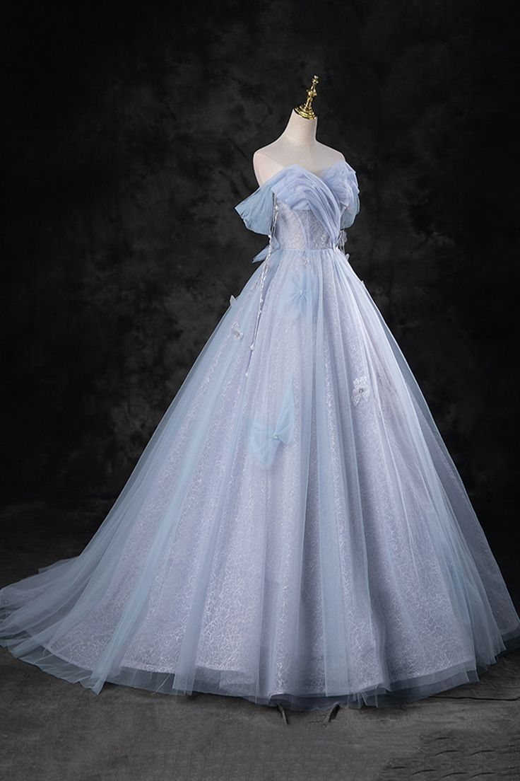 Delicate A Line Off The Shoulder  Blue Pearl  Long Prom Dresses, Off The Shoulder Long Formal Evening Dresses  GG086
