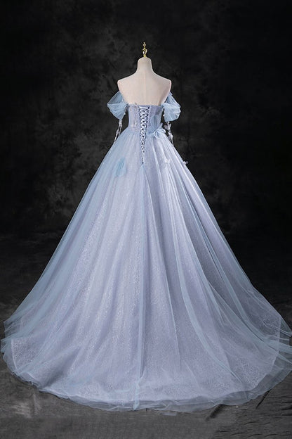 Delicate A Line Off The Shoulder  Blue Pearl  Long Prom Dresses, Off The Shoulder Long Formal Evening Dresses  GG086