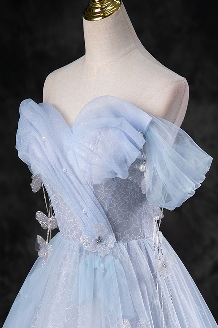 Delicate A Line Off The Shoulder  Blue Pearl  Long Prom Dresses, Off The Shoulder Long Formal Evening Dresses  GG086