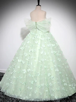 New  Gorgeous A Line Off The Shoulder Mint Green Long Prom Dresses with Butterfly, Formal Evening Dresses, Mint Green Ball Gown GG097
