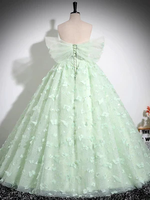 New  Gorgeous A Line Off The Shoulder Mint Green Long Prom Dresses with Butterfly, Formal Evening Dresses, Mint Green Ball Gown GG097
