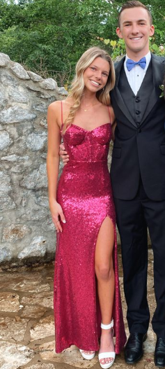 Glitter Mermaid Spaghetti Straps Hot Pink Sequin Slit Long Prom Dress,Evening Dress GG1005