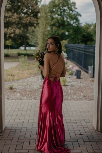 Sexy Mermaid Halter Spaghetti Straps Silk Slit Long Prom Dress,Evening Dress GG1008