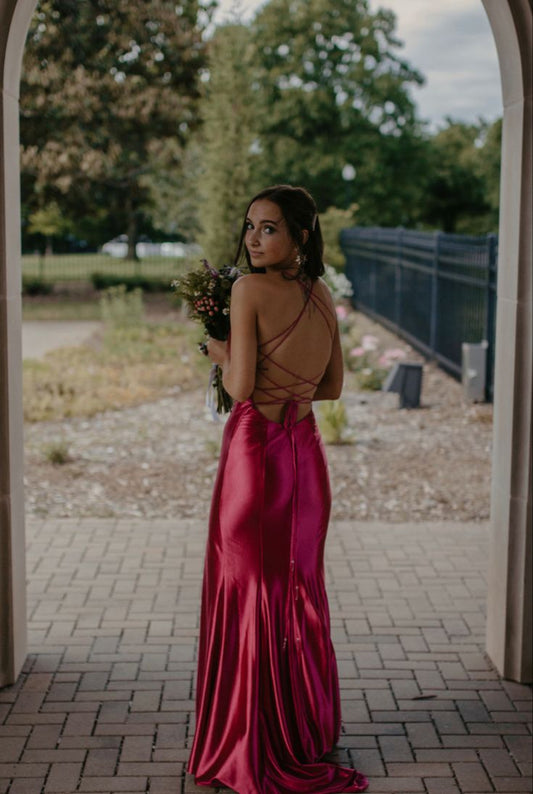 Sexy Mermaid Halter Spaghetti Straps Silk Slit Long Prom Dress,Evening Dress GG1008