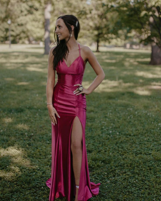 Sexy Mermaid Halter Spaghetti Straps Silk Slit Long Prom Dress,Evening Dress GG1008