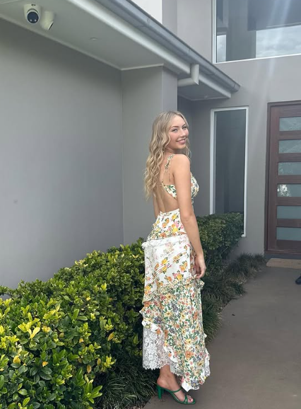 Chic A Line Spaghetti Straps V Neck Printing Chiffon Long Prom Dress,Evening Dress GG1025